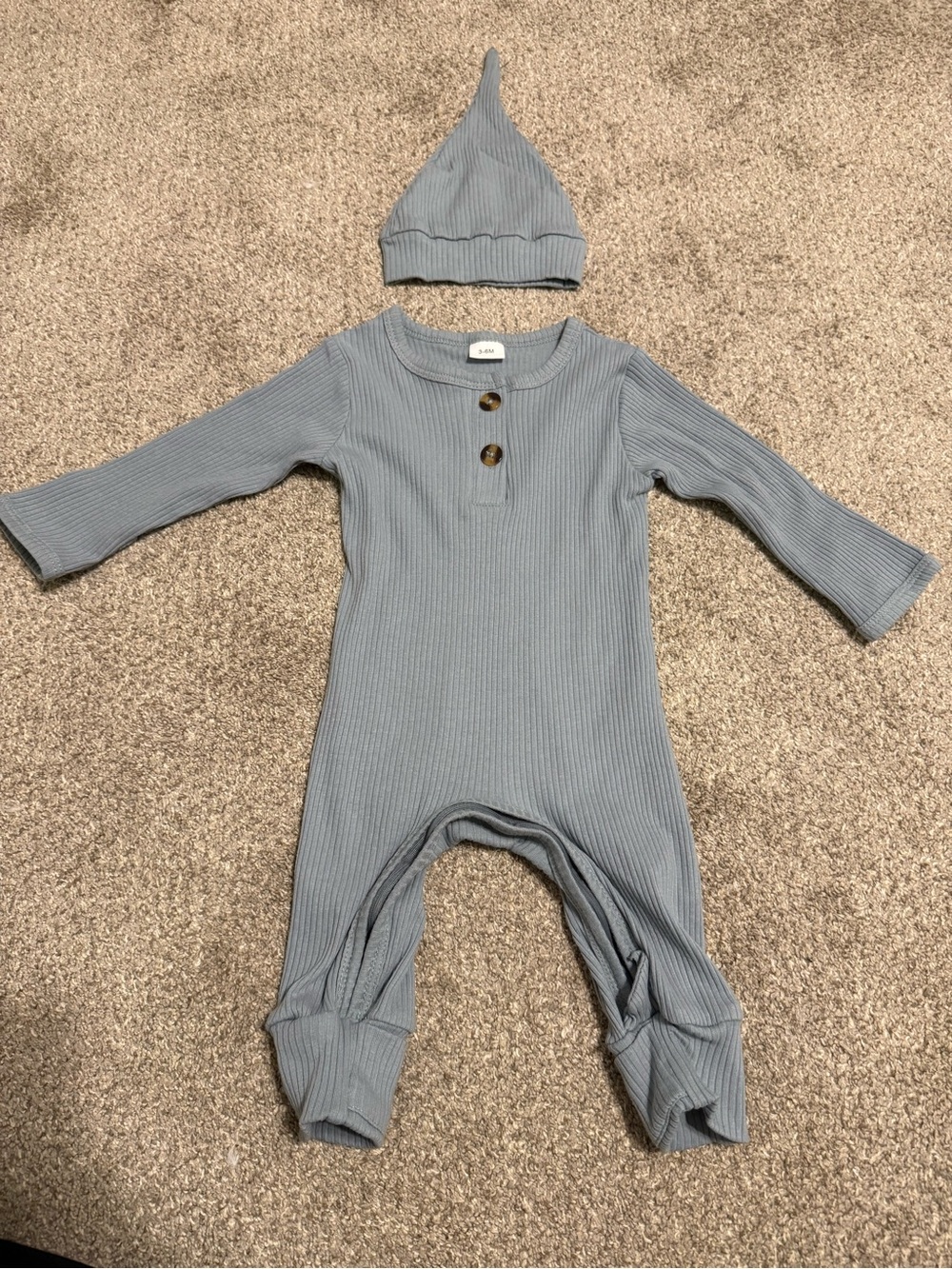 Ribbed Blue Baby One-Piece with Matching Hat size 3-6 months